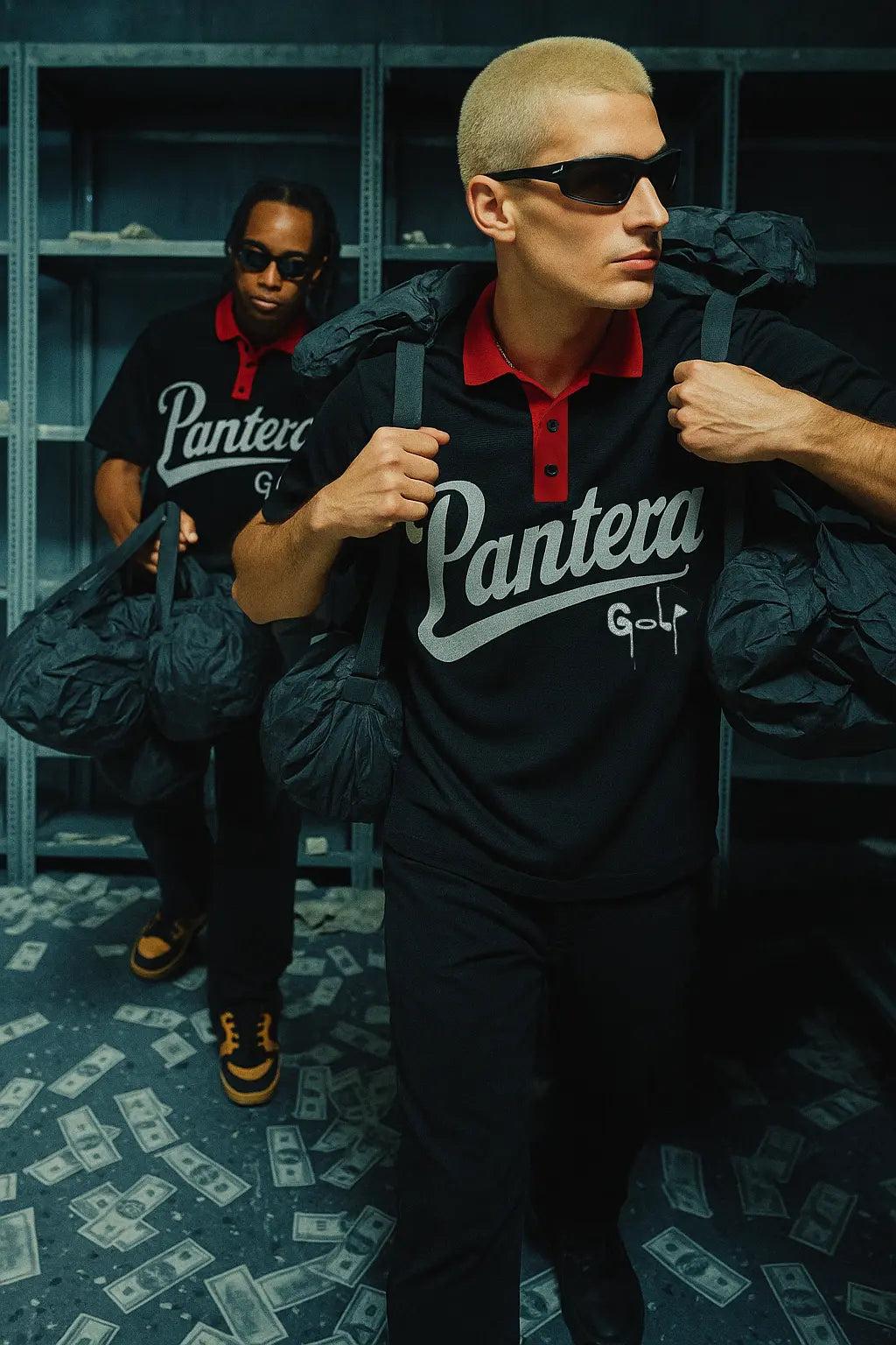 Top Down Control Pantera Golf Polo Bank Heist Scene Photoshoot Model